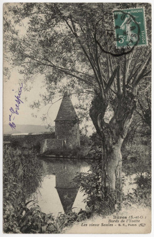 BURES-SUR-YVETTE. - Bords de l'Yvette et les vieux saules. Editeur B.F., 1912, timbre à 5 centimes. 