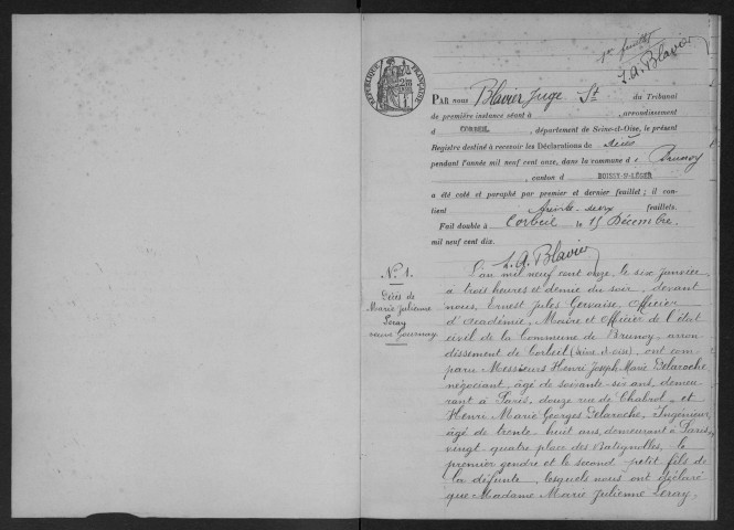 BRUNOY.- Décès : registre d'état civil (1911). 