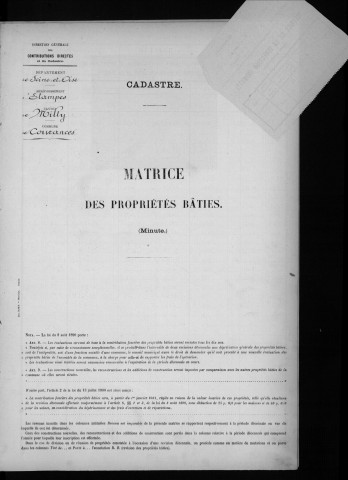 COURANCES. - Matrice des propriétés bâties [cadastre rénové en 1934]. 