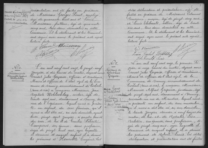 BRUNOY.- Naissances : registre d'état civil (1911-1912). 