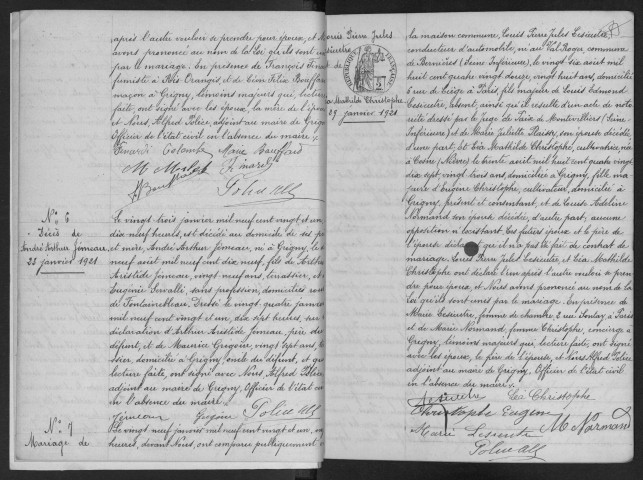 GRIGNY. - Naissances, mariages, décès : registre d'état civil. 