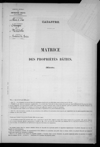 FONTAINE-LA-RIVIERE. - Matrice des propriétés bâties [cadastre rénové en 1935]. 
