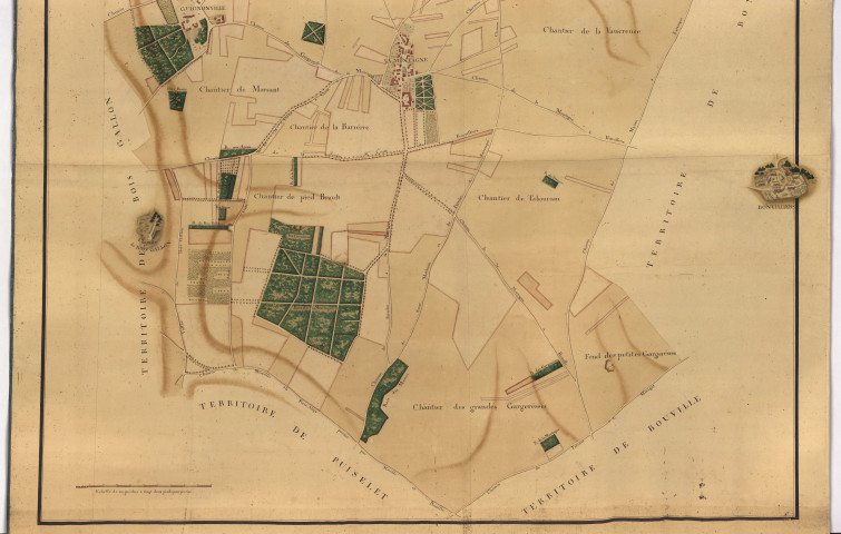 Titres féodaux et de familles. - François-Etienne-Michel de LABIGNE : Plan de la terre et seigneurie de LA MONTAGNE, appartenant à M. PEPIN, levé par DU BRAY, géomètre.