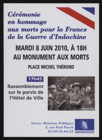 COURCOURONNES.- Cérémonie en hommage aux morts pour la France de la Guerre d'Indochine, Place Michel Thérond, 8 juin 2010. 
