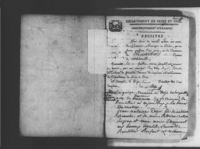 ROINVILLIERS. Naissances, mariages, décès : registre d'état civil (an XIII-1830). 