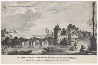 LARDY. - Vue du pont de Lardy, sur la rivière d'Etampes. Seine-et-Oise Artistique, Paul Allorge, [carte d'après gravure du XVIIIème siècle]. 