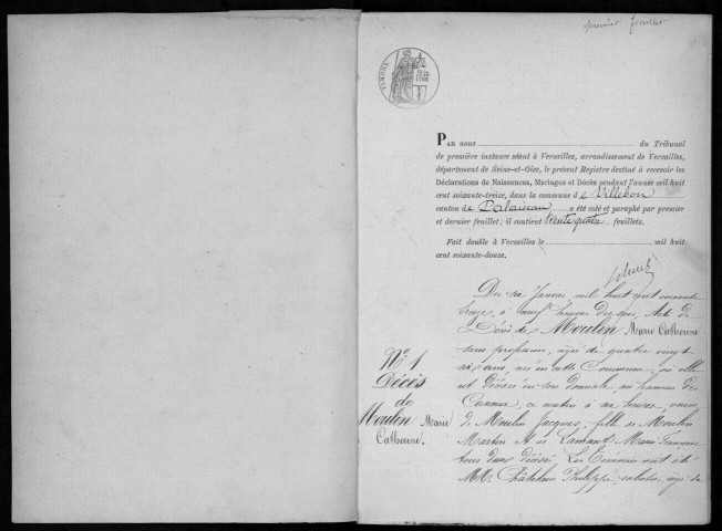 VILLEBON-SUR-YVETTE. Naissances, mariages, décès : registre d'état civil (1873-1882). 