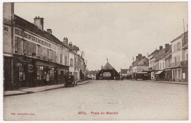 MILLY-LA-FORET. - Place du marché [Editeur Lutzveiller, sépia]. 