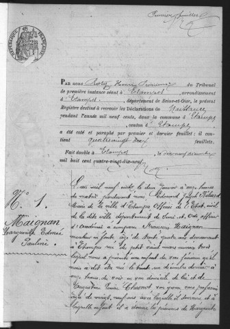 ETAMPES.- Naissances : registre d'état civil (1900). 