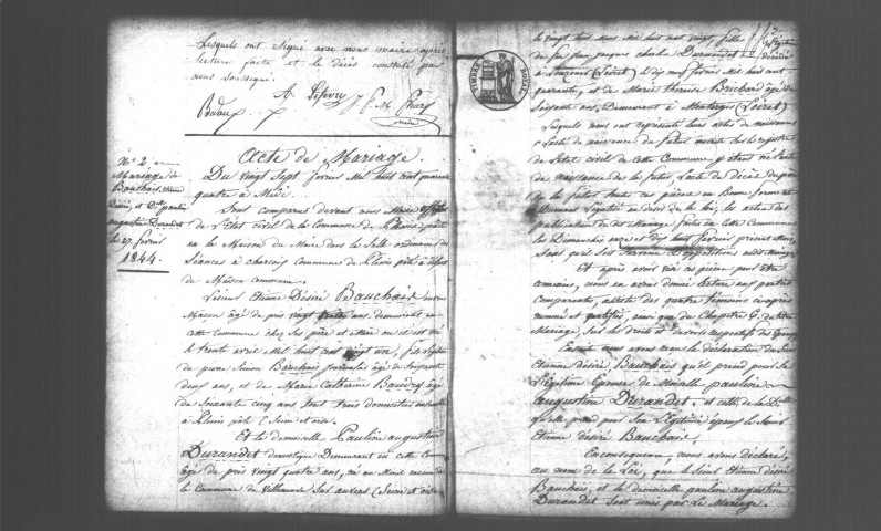 PLESSIS-PATE (LE). Naissances, mariages, décès : registre d'état civil (1844-1863). 
