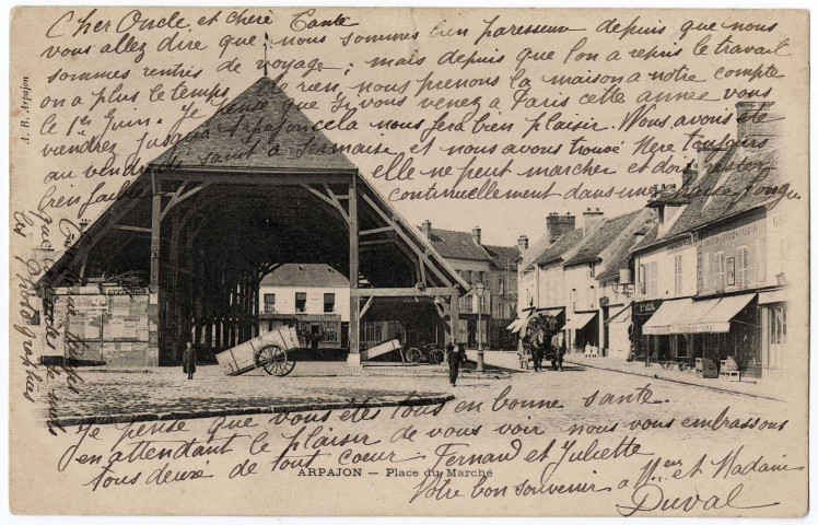 ARPAJON. - Place du marché, AB, 1905, 15 lignes, 10 c, ad. 
