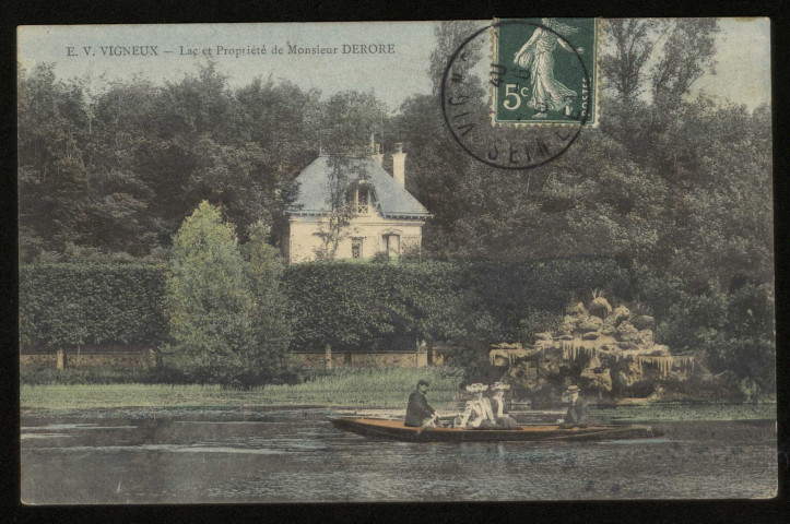 VIGNEUX-SUR-SEINE. - Le lac et propriété de Monsieur Derore. 1 timbre à 5 centimes, colorisée. 