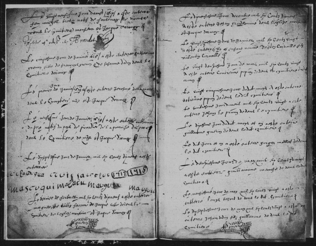 ORMOY, paroisses Saint-Jacques et Saint-Christophe. - Registres paroissiaux : baptêmes, mariages, sépultures [1610-1682, 1685-1699, 1700-1739, 1740-1761] [documents originaux conservés aux Archives municipales d'Ormoy]. 