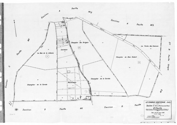 COUDRAY-MONTCEAU (le) .- Cadastre révisé pour 1937 : plans de la section C Montceaux et Plessis 2ème feuille, section D Sainte Radegonde 2ème feuille, [2 plans]. 