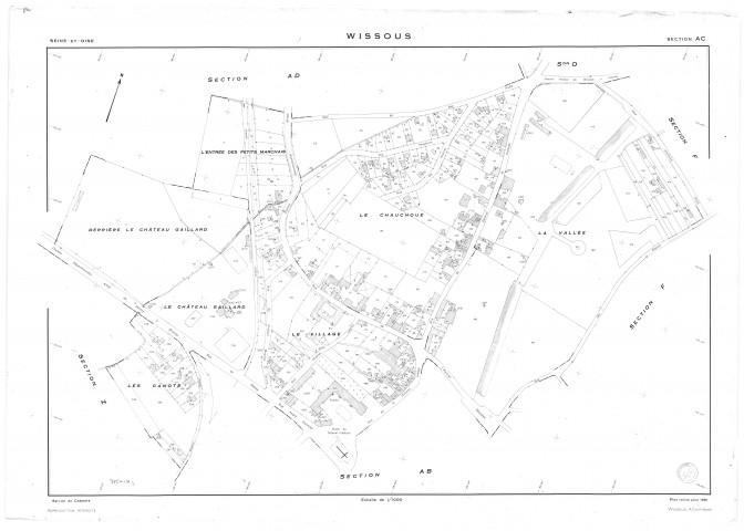 WISSOUS. - Cadastre révisé pour 1951 : plan du tableau d'assemblage, plans de la section AB, section AC, section AD, section B, section D, section F, section Z, [8 plans]. 