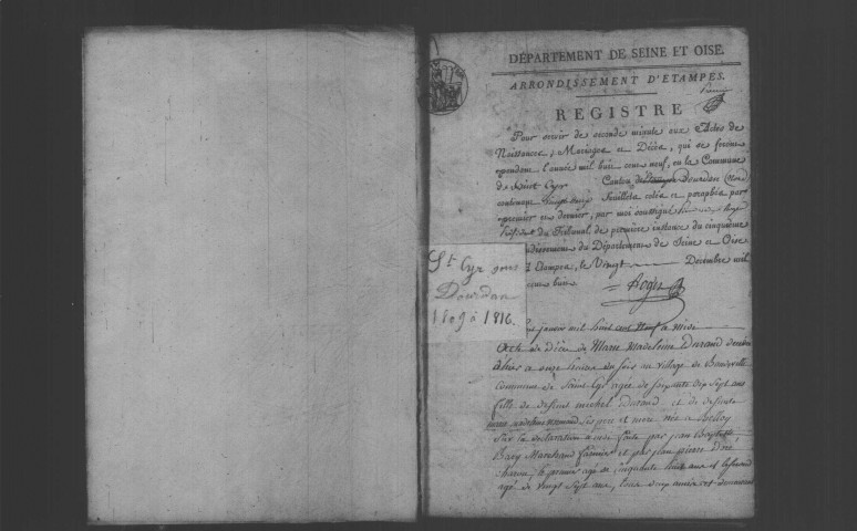 SAINT-CYR-SOUS-DOURDAN. Naissances, mariages, décès : registre d'état civil (1809-1816). 