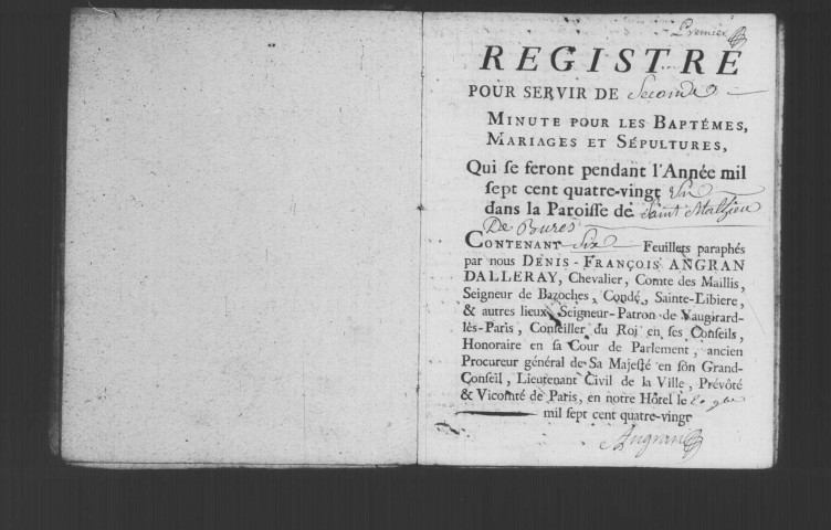 BURES-SUR-YVETTE. Paroisse Saint-Mathieu : Baptêmes, mariages, sépultures : registre paroissial (1781-1792). 