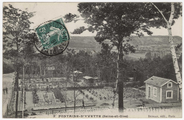 PALAISEAU. - La Fontaine d'Yvette. Les jardins. Editeur Duprat, timbre à 5 centimes. 