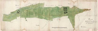 ETRECHY. - Plan aquarellé des prairies d'Etréchy, Chamarande et Auvers, XVIIIe siècle, 48 x 143 cm. 