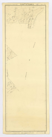 Plan topographique régulier de YERRES, plantimétrie dressée et dessinée par M. LUIZET, vérifiée par M. BOURY, ingénieur-géomètre, feuille 5, Délégation Générale de l'Equipement, 1945. Ech. 1/2.000. N et B. Dim. 1,05 x 0,38. 