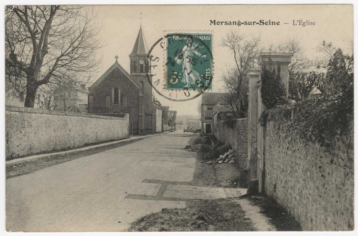 MORSANG-SUR-SEINE. - L'église [1911, timbre à 5 centimes]. 