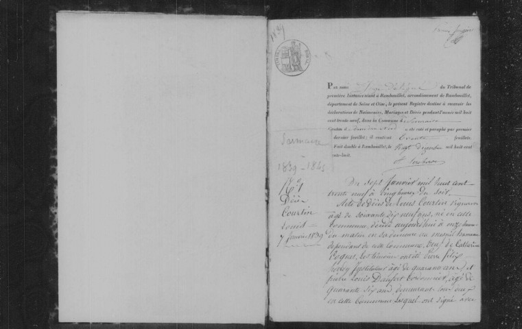 SERMAISE. Naissances, mariages, décès : registre d'état civil (1839-1845). 