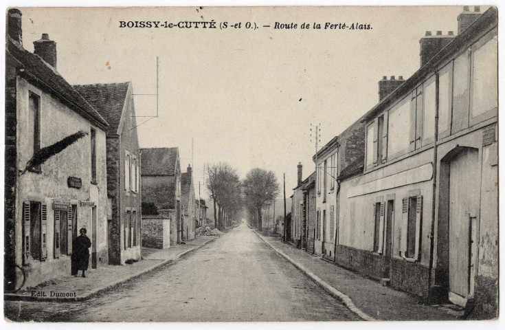 BOISSY-LE-CUTTE. - Route de la Ferté-Alais, Dumont, Debuisson, 1929, 1 mot, 15 c, ad. 