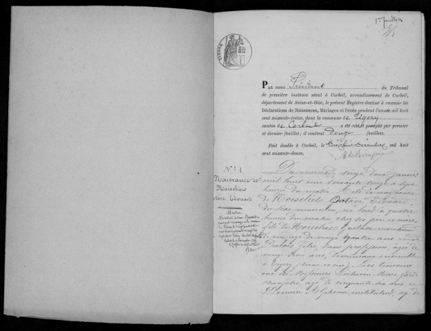 TIGERY . Naissances, mariages, décès : registre d'état civil (1873-1883). 