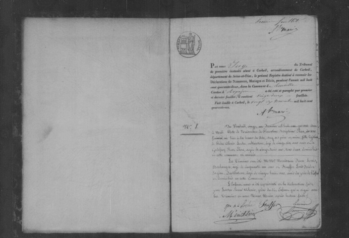 LEUVILLE-SUR-ORGE. Naissances, mariages, décès : registre d'état civil (1842-1851). 