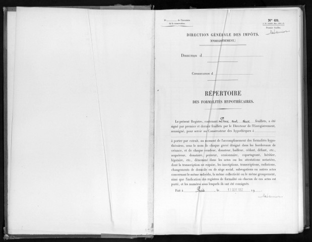 Conservation des hypothèques de CORBEIL. - Répertoire des formalités hypothécaires, volume n° 718 : A-Z (registre ouvert en 1952). Nota : registre lacunaire en décembre 2013. 