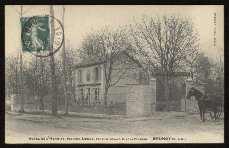 BRUNOY. - Hôtel de l'Hermite, propriété Urso, forêt de Sénart, parc de la Pyramide. Editeur Oxenaar, 1913, timbre à 5 centimes. 
