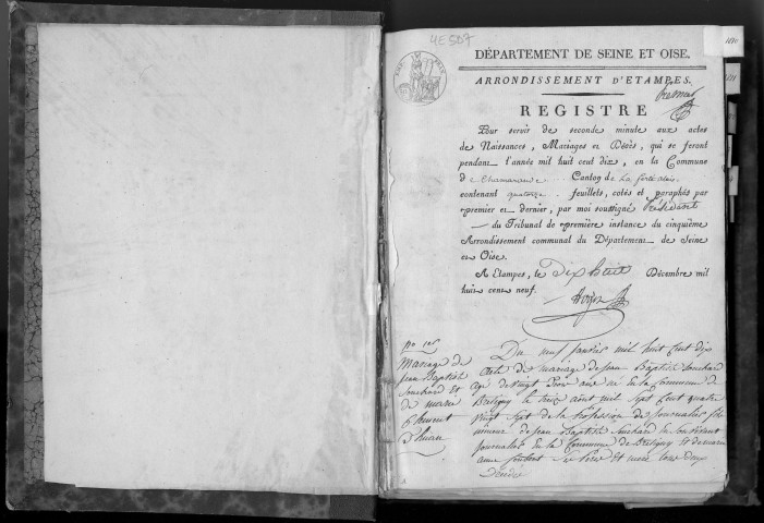 CHAMARANDE. Naissances, mariages, décès : registre d'état civil (1810-1833). 