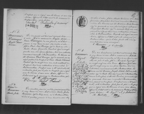 BALLAINVILLIERS. Naissances, mariages, décès : registre d'état civil (1873-1882). 