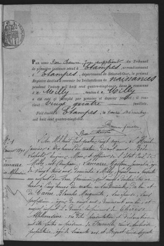MILLY-LA-FORET.- Naissances : registre d'état civil (1891-1905). 