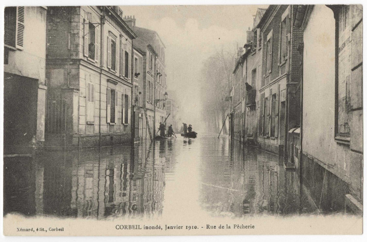 CORBEIL-ESSONNES. - Corbeil inondé, janvier 1910. Rue de la Pêcherie, Xémard. 