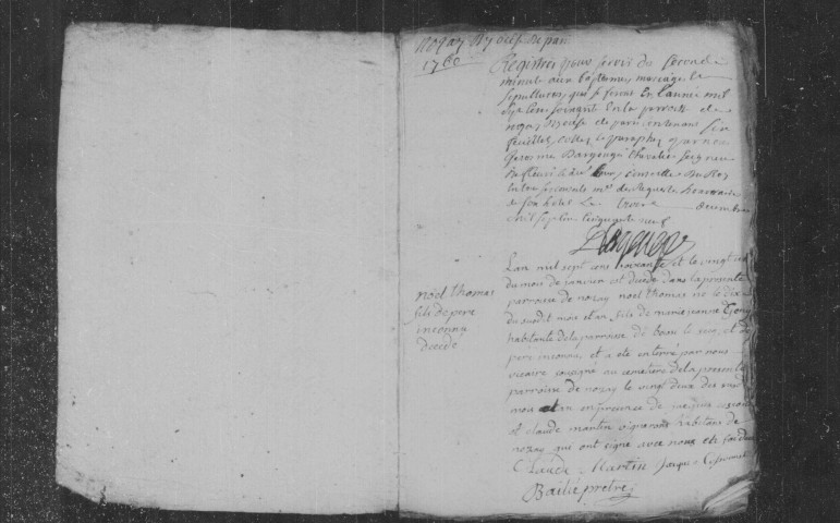 NOZAY. Paroisse Saint-Germaind'Auxerre : Baptêmes, mariages, sépultures : registre paroissial (1755-1766). 