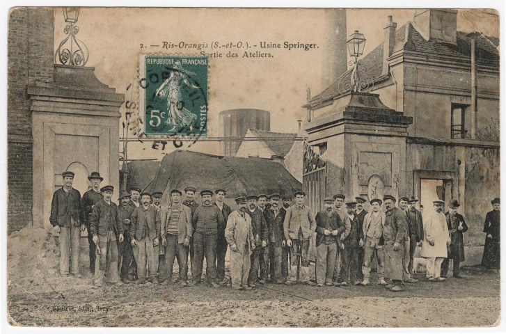 RIS-ORANGIS. - Usine Springer. Sortie des ateliers [Editeur Gautrot, 1907, timbre à 5 centimes]. 
