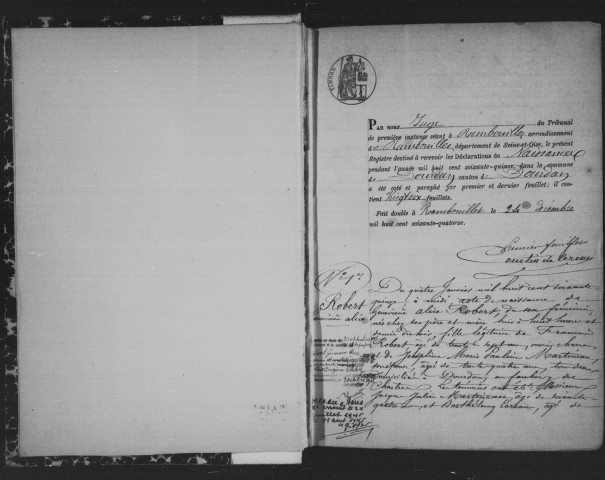 DOURDAN. Naissances : registre d'état civil (1875-1890). 