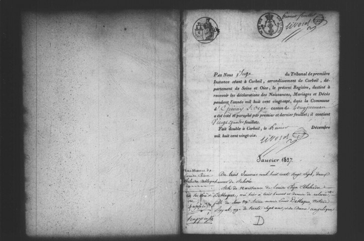 EPINAY-SUR-ORGE. Naissances, mariages, décès : registre d'état civil (1827-1834). 