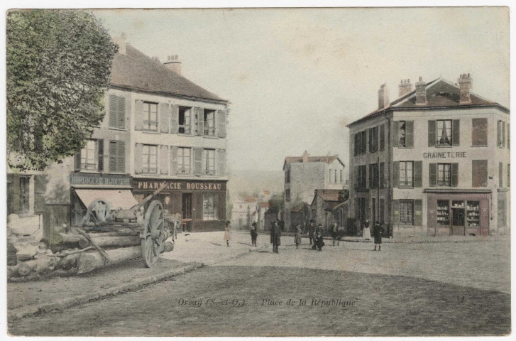 ORSAY. - Place de la République [Editeur Bourdier, 1905, timbre à 5 centimes, coloriée]. 