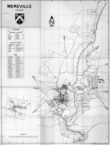 MEREVILLE. - Plan de Méréville, dressé par M. Bonnet géomètre-expert à Etampes, mars 1972. Ech. 1/10 000. Papier. N et B. Lég. Dim. 102 x 79 cm. [1 plan]. 
