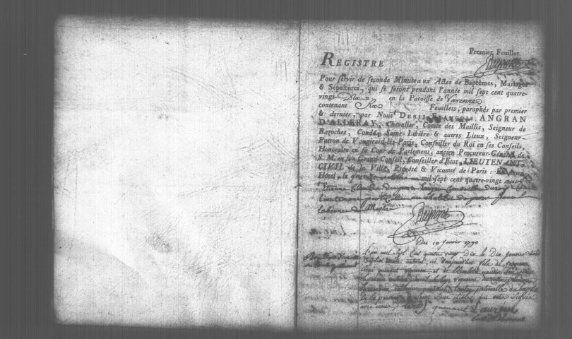 VARENNES-JARCY. Naissances, mariages, décès : registre d'état civil (1790-an X). [mariages (an VII et les six premiers mois de l'an VIII), voir 4E21]. 
