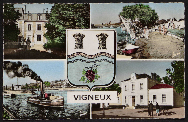 VIGNEUX-SUR-SEINE.- Maison du cinéma, la plage, l'écluse et la mairie [1950-1960].