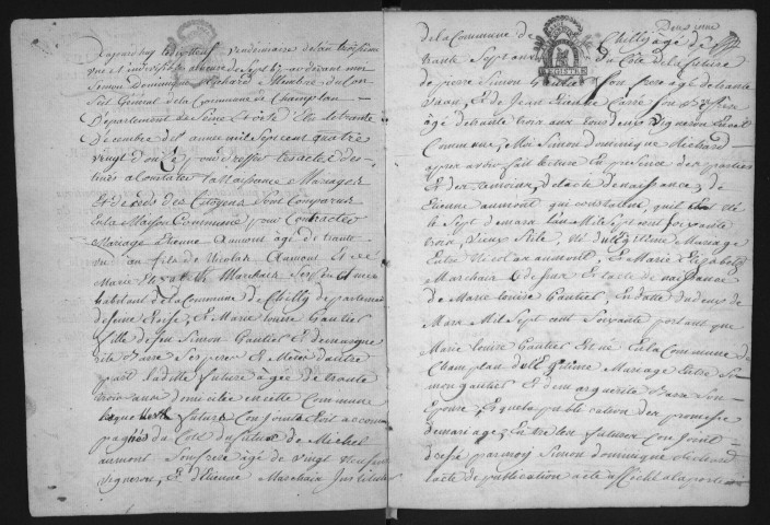 CHAMPLAN. - Registre d'état civil. - Registre des publications de mariages (an III-an X) 