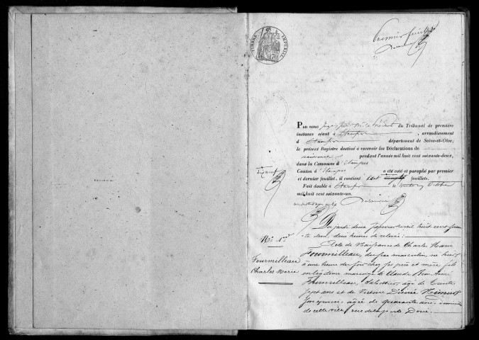 ETAMPES. Naissances : registre d'état civil (1862). 