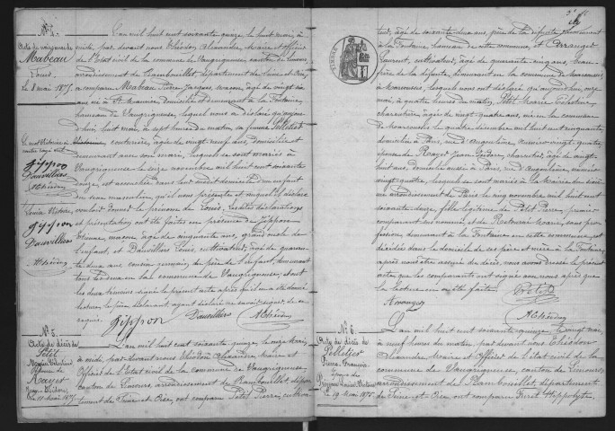 VAUGRIGNEUSE.- Naissances, mariages, décès : registre d'état civil (1875-1901). 