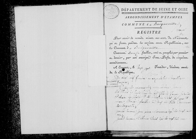 BOIGNEVILLE. Naissances, mariages, décès : registre d'état civil (an XI-1825). 