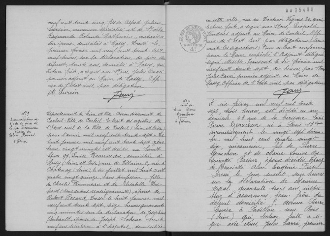 MASSY. - Décès : registre d'état civil. 