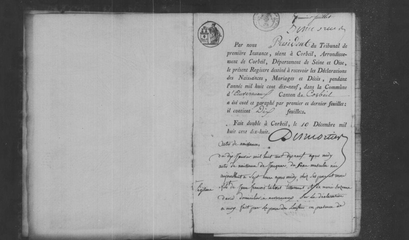 AUVERNAUX. Naissances, mariages, décès : registre d'état civil (1819-1836). 