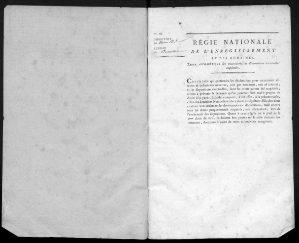 DOURDAN, bureau de l'enregistrement. - Tables des successions. - Vol. 3, 1er juillet 1806 - 1808. 